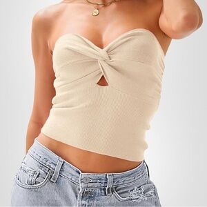 Cream Twist Front Strapless Top
